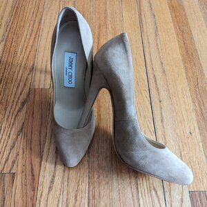 Jimmy Choo "Bridget" nude round toe suede pumps